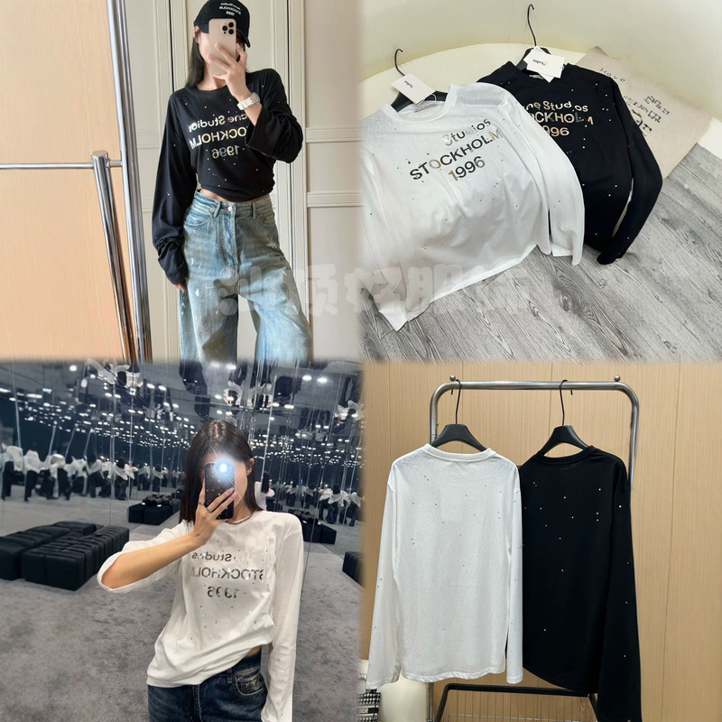 High-End Three-Label Ac North America Limited Edition 1996 Rhinestone Mirror Print Long-Sleeve T-Shirt for Women Casual Inner Wear Top High-End Three-Label Ac North America Limited Edition 1996 Rhinestone Mirror Print Long-Sleeve T-Shirt for Women Casual Inner Wear Top