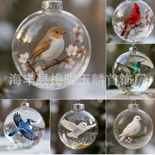 跨境圣诞球透明球红衣主教鸟罗宾鸟装饰料球圣诞节圣诞挂件