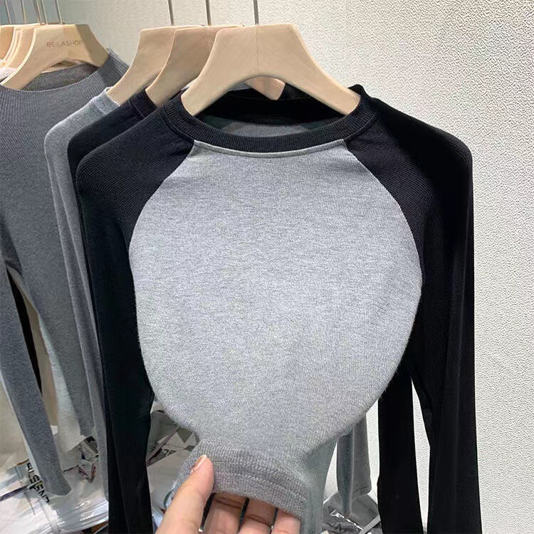 Trendy Anti-Pilling Color-Blocked Long-Sleeve T-Shirt Short Top for Women 2025 Autumn New Inner Layer Base Shirt Trendy Anti-Pilling Color-Blocked Long-Sleeve T-Shirt Short Top for Women 2025 Autumn New Inner Layer Base Shirt