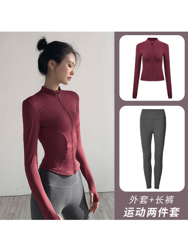 瑜伽服套装女秋冬新款长袖跑步运动健身上衣高级感普拉提训练紧身|undefined