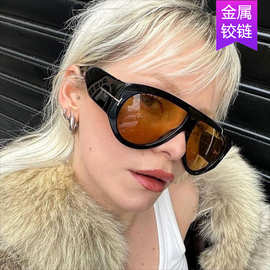 新款跨境T字大框太阳镜男飞行员蛤蟆时尚跨境个性高级感女士墨镜