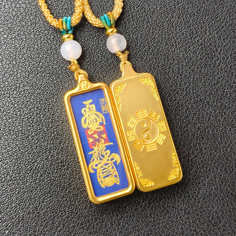 龙虎山1*3小唐卡 道家手绘吊坠描金画芯项链财神文昌帝君和合挂件|undefined