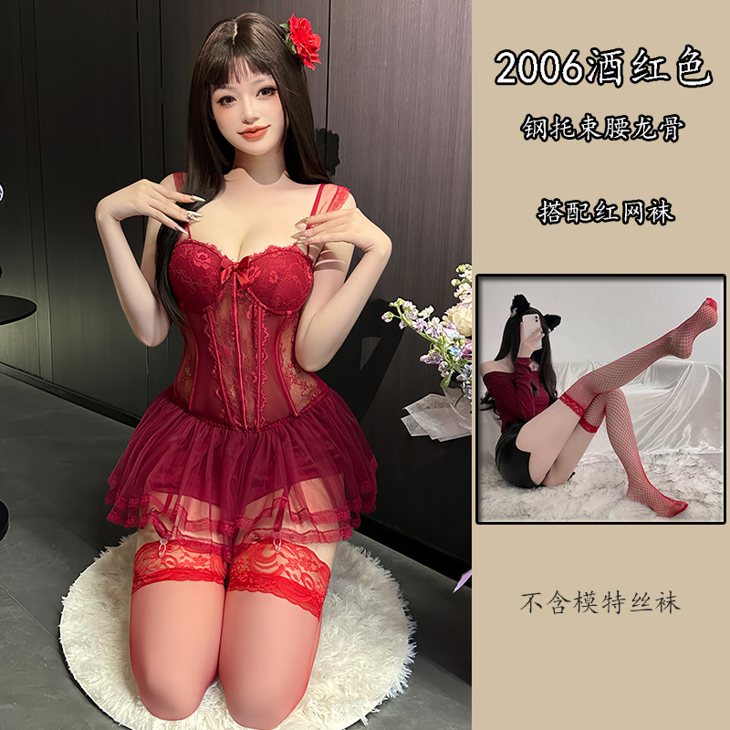 레드 + 레드 망사 스타킹