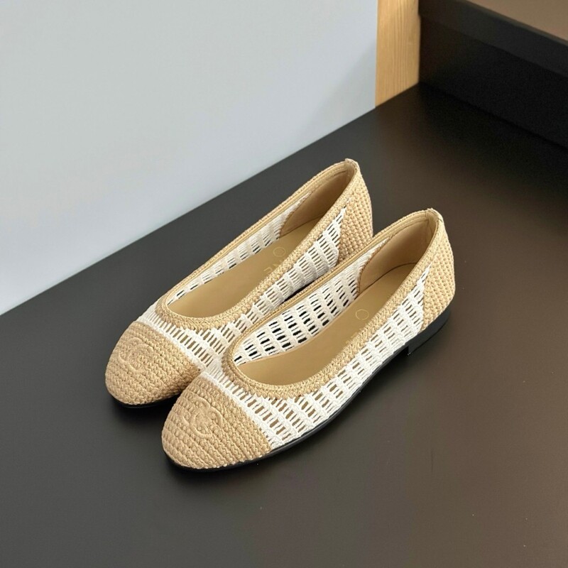Guangzhou High-End Woven Ballet Shoes for Women, Breathable and Super Cool, Genuine Leather Sole, Low Heel Mary Jane, Sizes 35~43
