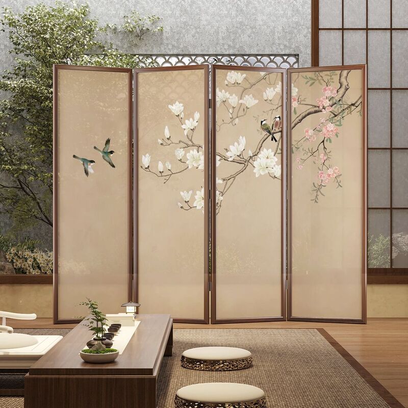 卧室茶室实木折屏屏风折叠移动隔断客厅简约现代中式酒店遮挡家用|undefined