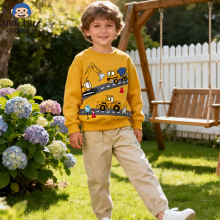 欧美秋冬季新款童装儿童长袖卫衣卡通挖掘机印花图案跨境现货批发