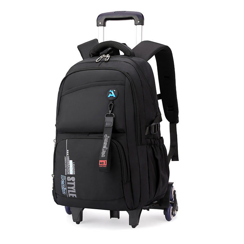 Escuela de escuela primaria transfronteriza de pescado natural, mochila escolar con barra de ruedas para niños y niñas, mochila desmontable con reducción de carga de gran capacidad de color sólido