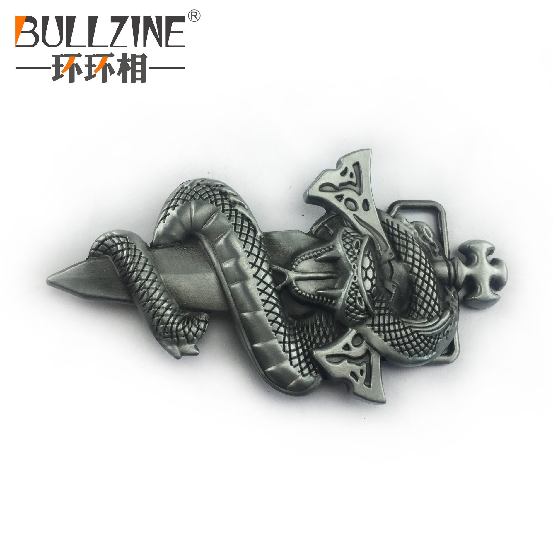BULLZINE厂家直销锌合金十字架眼镜蛇皮带扣03448西部牛仔腰带扣