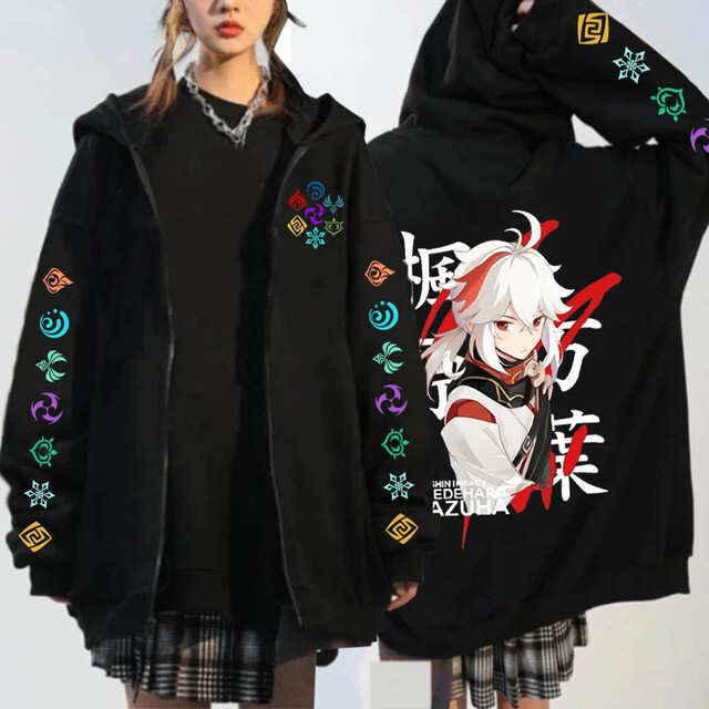 Genshin Impact Kaedehara Kazuha Hu Tao Zip up Hoodies Unisex