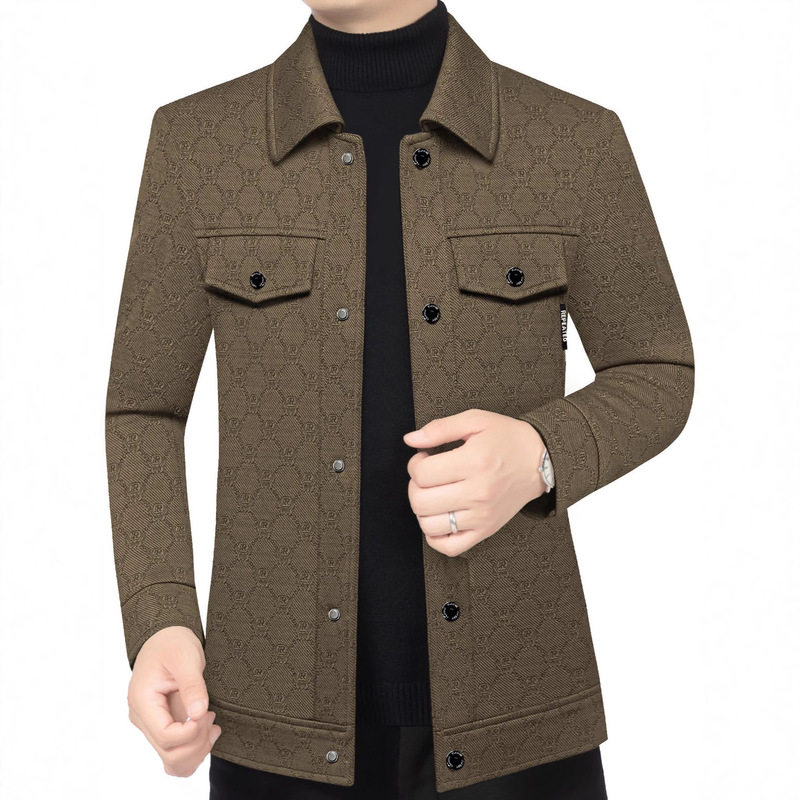 2025 Autumn New Men's Printed Short Lapel Jacket Men's Slim Fit Trendy Casual Versatile Jacket Top