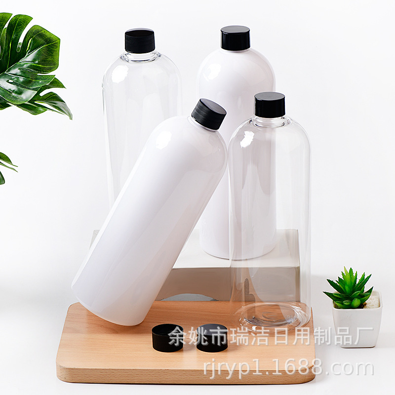1000mlの丸い肩のPETのペットボトルの普通の蓋の純粋な露の瓶の入浴剤のシャンプーの体の乳の洗浄の瓶|undefined