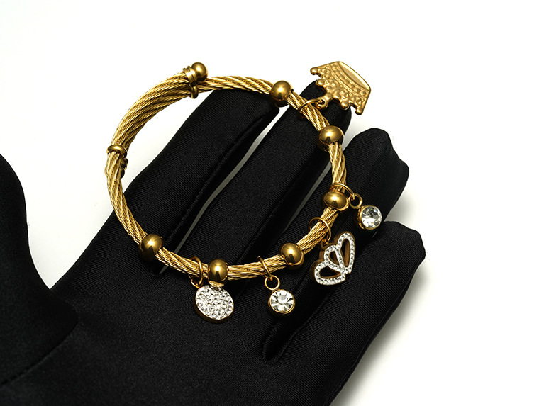 Ethnic Style Geometric Stainless Steel Gold Plated Artificial Gemstones Bangle 1 Piece