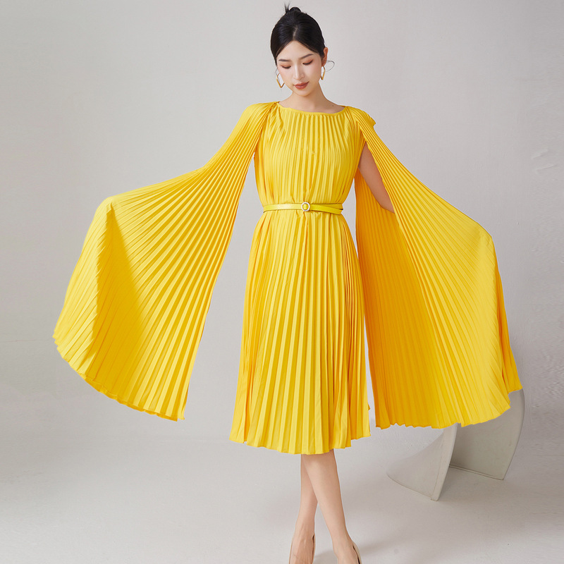 Foreign Trade Pleated Dress Women's High-End New Style Asymmetrical Cloak Loose Lace Mid-Length Dress Skirt Trendy