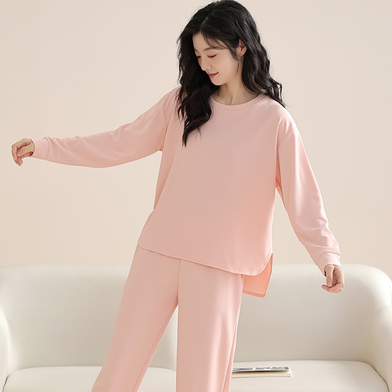 New Spring and Autumn solid color round neck pullover casual sports style pajamas women's outer wear women's cotton homewear New Spring and Autumn solid color round neck pullover casual sports style pajamas women's outer wear women's cotton homewear