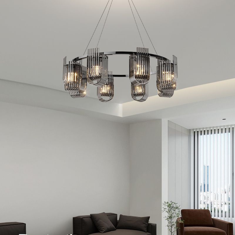 Lámpara de la sala de estar minimalista italiana, lujo moderno, simple y ligero, restaurante nórdico, estilo de diseño de villa redonda, lámpara de vidrio