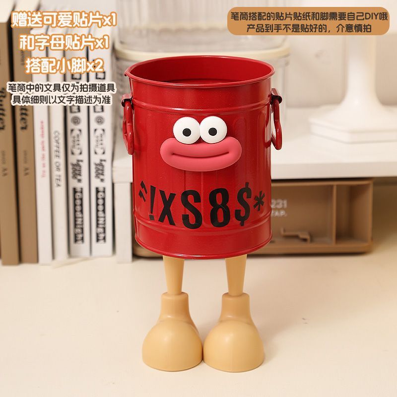 高颜値ins筆筒アメリカレトロ小衆かわいい鉄芸小桶デスクトップ文房具変筆立て収納|undefined