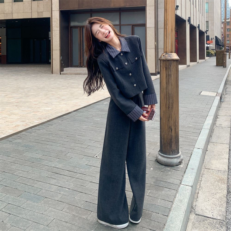 韩系灰色西装套装女春季流行盐系又又飒西服两件套穿搭爆款|undefined