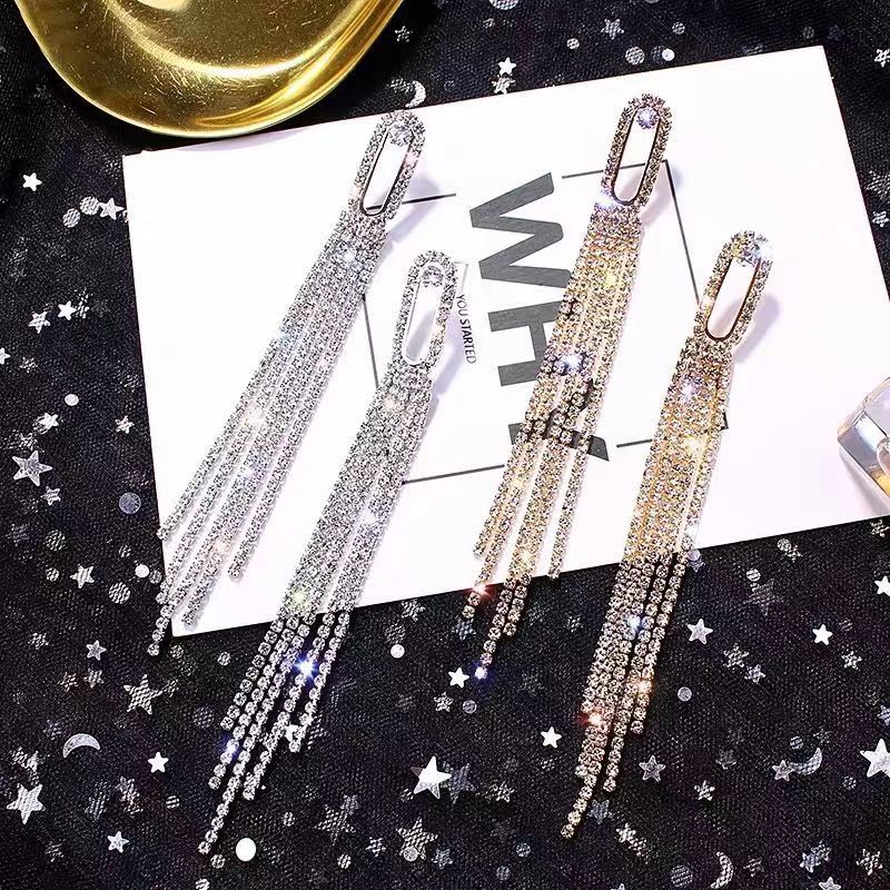 22g Weight Rhinestones Inlay Material 1 Pair Elegant Lady Streetwear Geometric Plating Inlay Alloy Rhinestones Drop Earrings