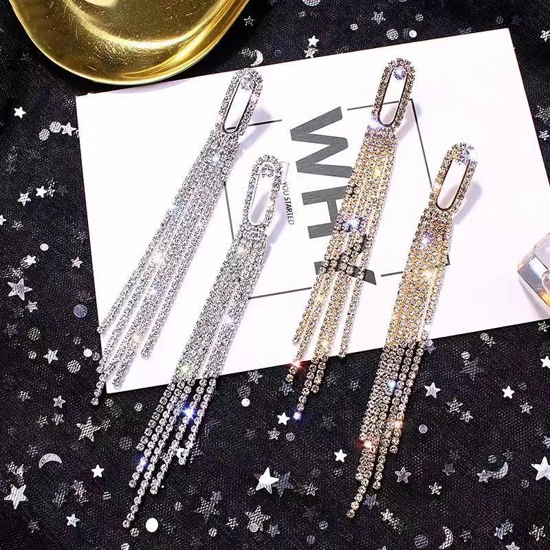 1 Pair Elegant Lady Streetwear Geometric Plating Inlay Alloy Rhinestones Drop Earrings display picture 1