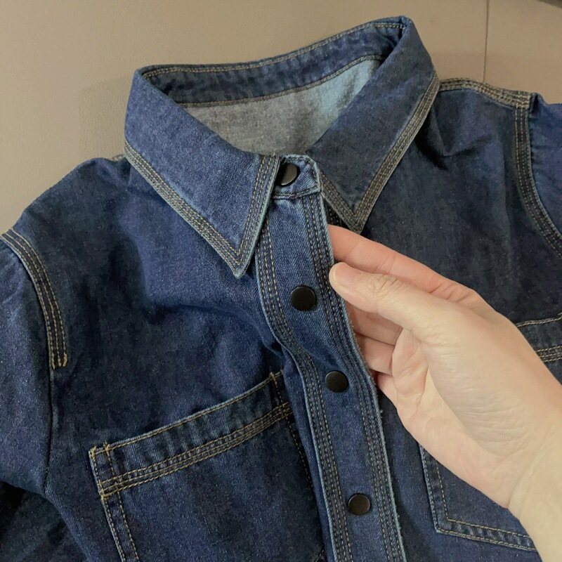 Highly Recommended! Dark Blue Brushed Denim Shirt for Women, 2025 Autumn and Winter Hong Kong Style Retro Layered Shirt Trend