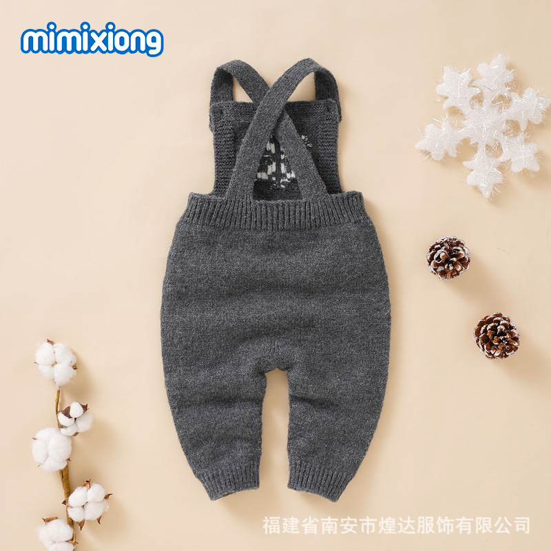 ins热卖款婴儿雪花针织吊带哈衣爬服