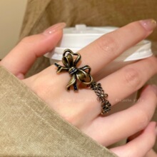 中古Vintage做旧蝴蝶结戒指女款设计感复古开口可调节叠戴食指戒