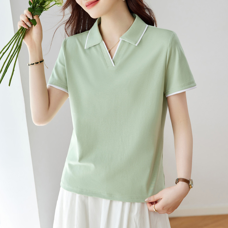 ラペルパープル半袖Tシャツレディース2025新作夏人気スタイルレディース半袖ショルダートップTシャツ|undefined