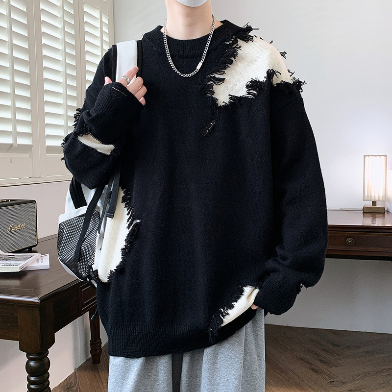 Anyang Destruction Sweater Men's Winter Duffy Handsome Casual Knitted Sweater Men's Trendy Brand Hole Loose Handsome Wool Clothes