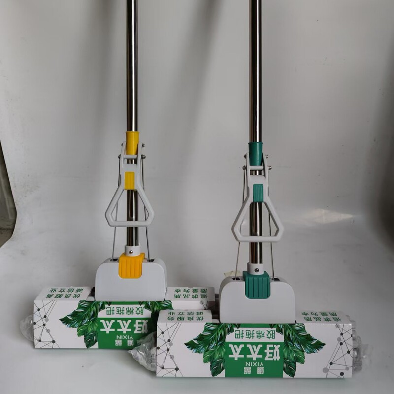Good Wife Collodion Mop Household Sponge Roller Squeeze Water Mop Straight Pole Three Rows of Absorbent Mop One Mop Clean