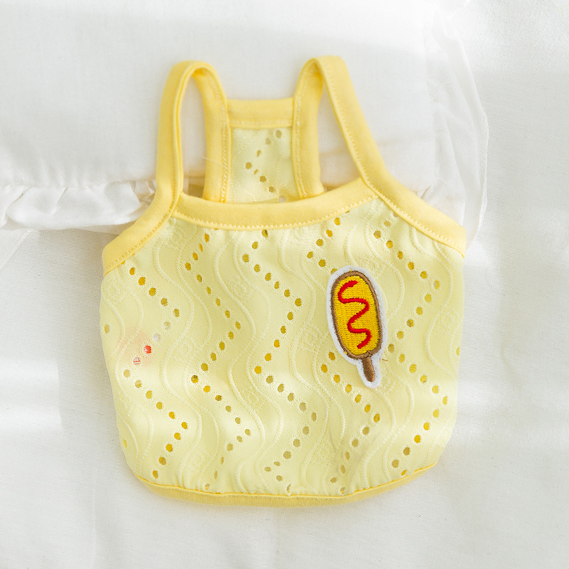 Primavera y verano cachorro parche simple Sling delgada malla transpirable gato pies mediano y pequeño perro ropa para mascotas