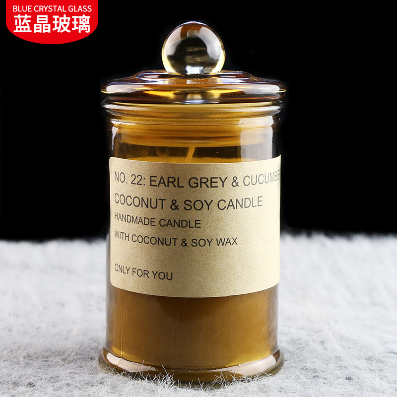 透明150ml直筒带盖蜡烛杯茶色玻璃烛台350ml茶叶容器香薰蜡烛罐