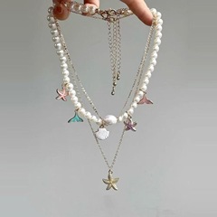 波西米亚风贝壳海星珍珠项链女轻奢高级感多层锁骨链海边度假配饰
