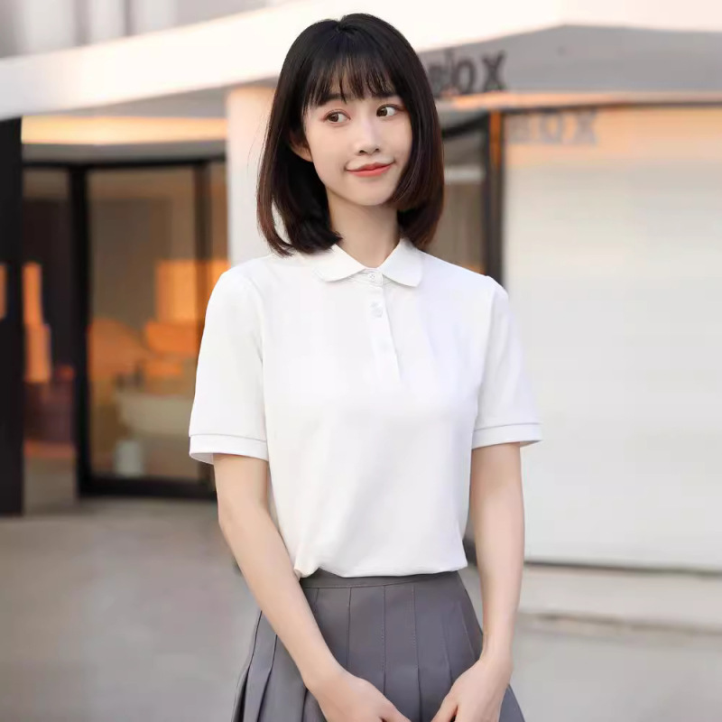 夏らしいカレッジ風の襟付きTシャツ、半袖トップス、カジュアルでシンプルな新作、おしゃれで万能なポロシャツ、仕事着にも最適|undefined