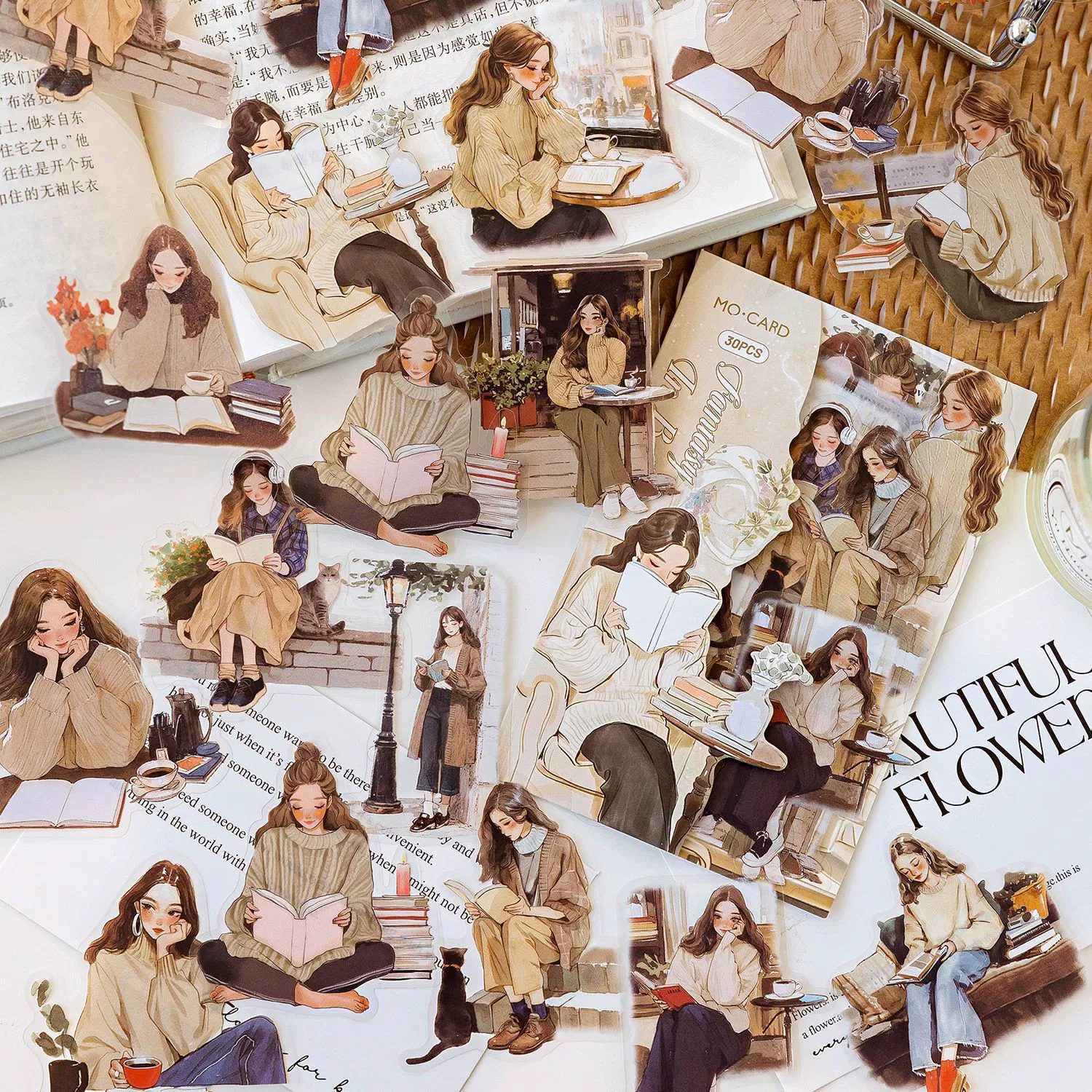 Mo Mo элегантная серия стикеров во время чтения