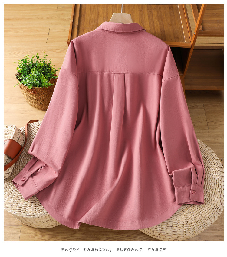 Giacca a camicia da donna in cotone con colletto maniche lunghe_voghion.com