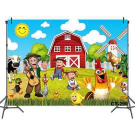 外贸亚马逊Zenón's Farm农场动物儿童生日派对背景布装饰横幅4x3