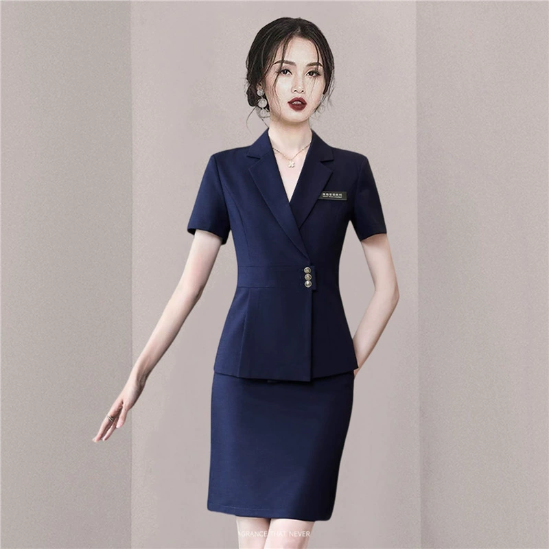 Темно-синий короткий костюм для женщин 2025 весна-лето новый ювелирный магазин рабочая одежда элегантная профессиональная одежда высокого класса
