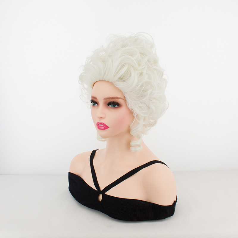 Peluca de moda europea y americana de las mujeres pelo corto conjunto plata blanco negro Pelo Rizado corte estilo retro simulación romana cabeza rizada conjunto