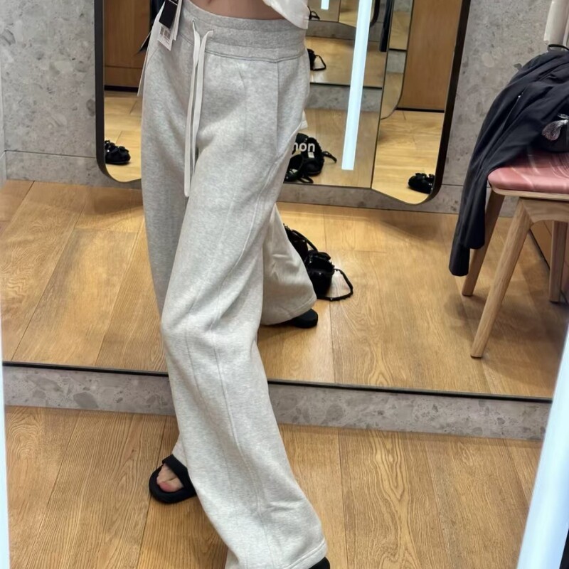 Lulu Branded Scuba Sweatpants with Fleece Lining, Straight-Leg Pants for Women, High-Waisted Wide-Leg Pants, Drawstring Yoga Wear, Yoga Long Pants Lulu Branded Scuba Sweatpants with Fleece Lining, Straight-Leg Pants for Women, High-Waisted Wide-Leg Pants, Drawstring Yoga Wear, Yoga Long Pants