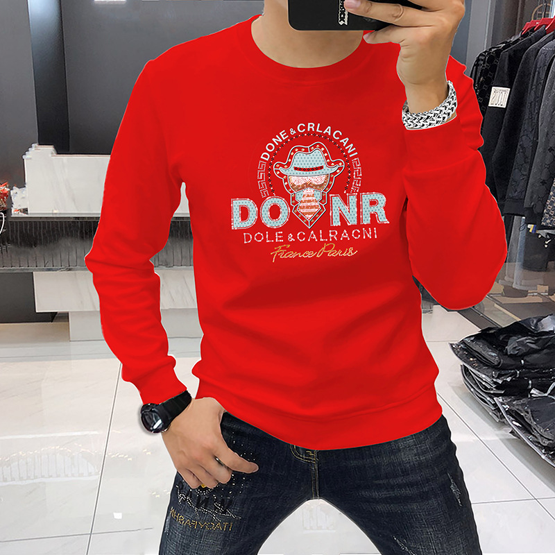 Felpa con cappuccio europea di lusso leggera di alta qualità con scollo tondo stampata con strass, casual, alla moda, da uomo, autunno e inverno_voghion.com