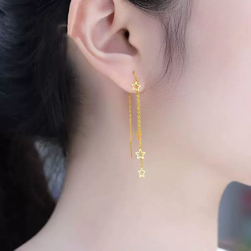 18k金满天星耳线au750彩金星星流苏百搭耳饰女款送礼水贝珠宝批发