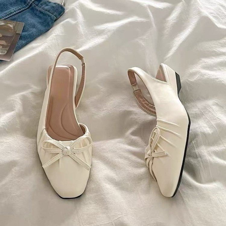 Explosiones de estilo francés con cabeza de media zapatillas para mujeres 2026 verano nuevo arco de tacón bajo sandalias de viento suaves para mujeres image 3