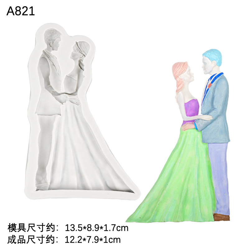 Boda novia y novio molde de silicona chocolate fondant pastel decoración yeso arcilla epoxi