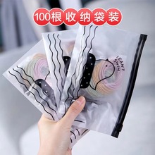 跨境自封袋发圈马卡龙色高弹力不伤发2mm款头绳发绳100装皮筋批发