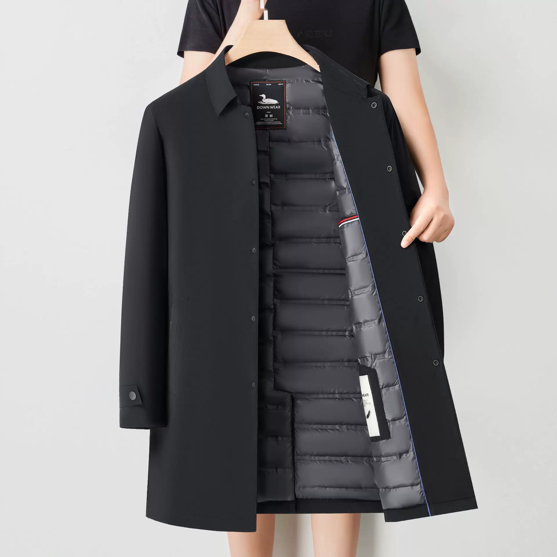 冬季新款白鸭绒羽绒服男士翻领中长款翻领夹克男装商务轻奢外套