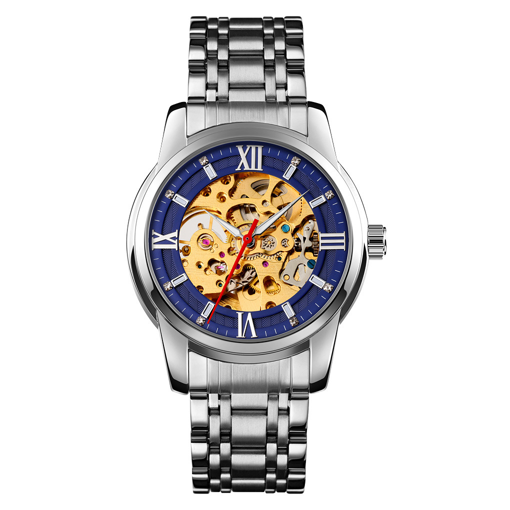 Momento de escala romana hueco reloj mecánico de acero impermeable reloj de hombre comercio exterior al por mayor personalizado transfronterizo