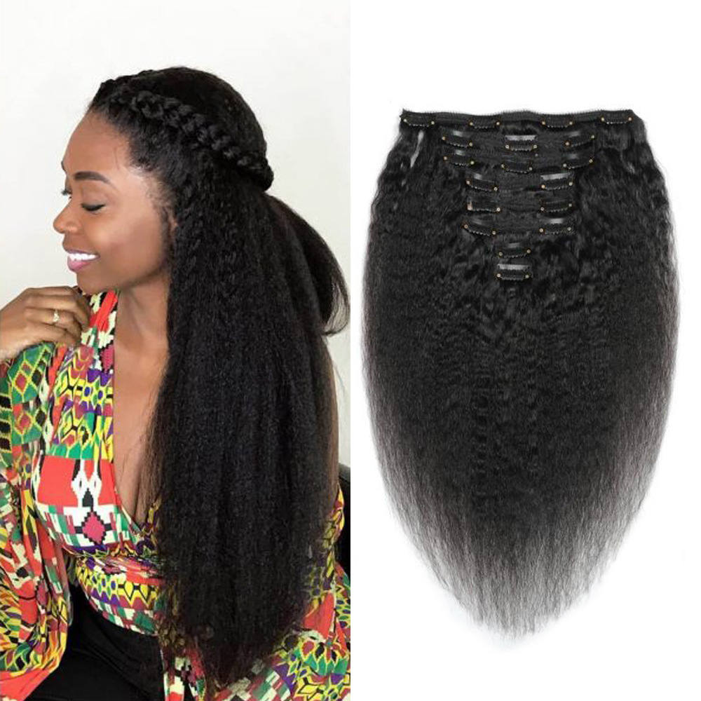 Kinky straight clip cabello humano clip de cabello humano en clip transfronterizo cabello