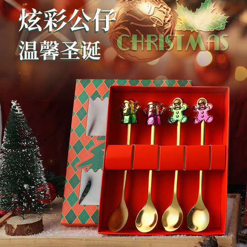 V cross-border Christmas spoon and fork set Dessert spoon coffee spoon Christmas pendant spoon and fork Santa gift set
