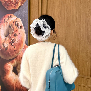 【夜花园】重工蕾丝双层发圈蓝色碎花多褶芭蕾法式少女大肠圈发饰-阿里巴巴