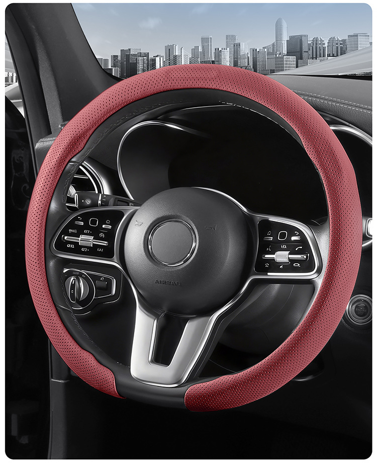 9D Perforated Nappa Leather Steering Wheel Cover, Same Style as Supercars, Universal for All Seasons, Car Interior Handle Cover, 9D Perforated Handle Cover